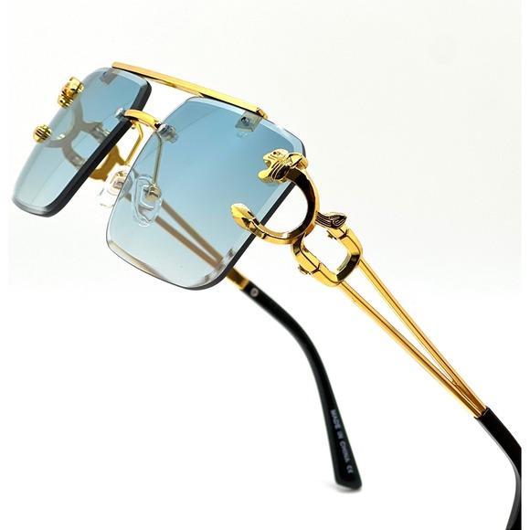 Gold Frame Green Lens Rimless Sunglasses Fashion Designer Eyewear Shades Street - Picture 1 of 4